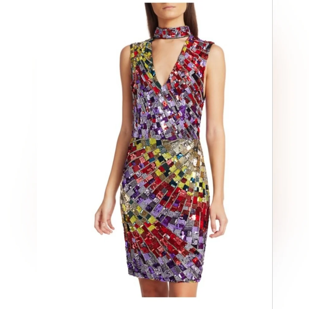 Alice + Olivia Dumont Sequin Choker Mini Dress Size 6 NWT $1,600 - Picture 6 of 13